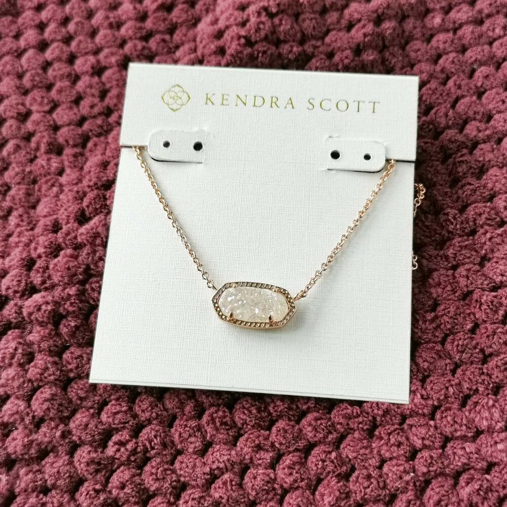 Kendra Scott Iridescent Drusy Elisa Rose Gold Pendant Necklace NEW WITH POUCH
